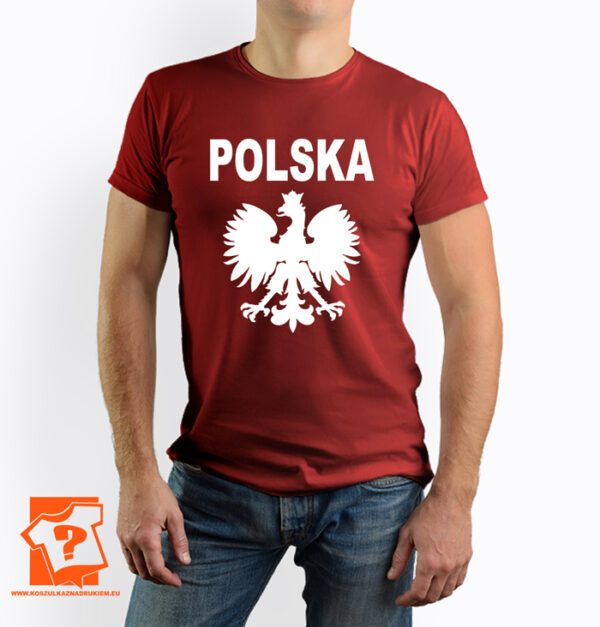 Czerwona koszulka z napisem Polska i orłem - koszulka z nadrukiem