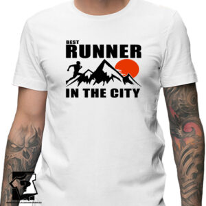 Koszulka dla biegacza z nadrukiem best runner in the city śmieszne koszulki