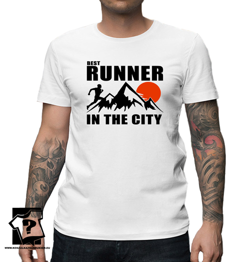Koszulka dla biegacza z nadrukiem best runner in the city śmieszne koszulki męskie